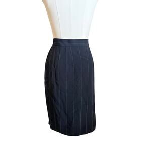 Dana Buchman Black Pinstripe Wool Blend Midi Skirt Size 14 Pleated Career Office